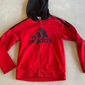 Adidas Kids Hoodie in Red with Black Accents